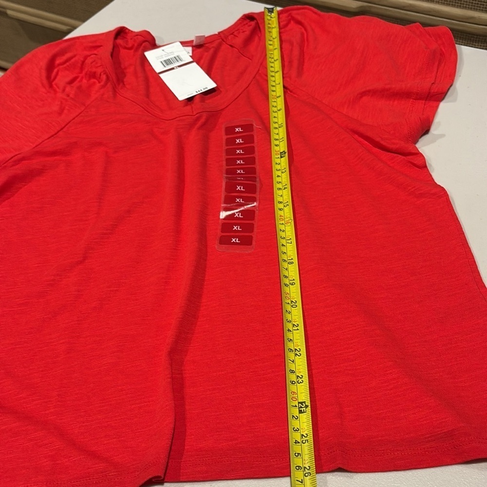 Rafaella Red V-Neck Short Sleeve Ruffle Top - Picture 13 of 15
